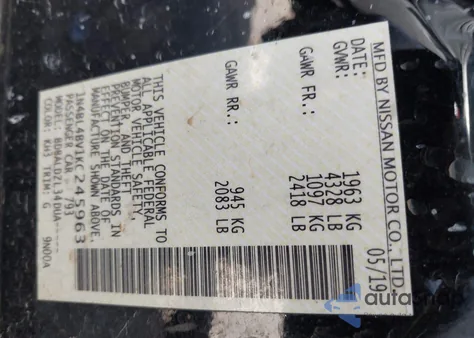 2019 Nissan Altima 2.5 S z USA, uszkodzony, nr VIN 1N4BL4BV1KC245963